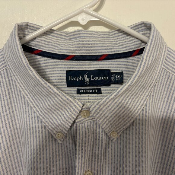 Ralph Lauren Polo Mens L/S Classic Blue Stripe Button-Down Oxford Shirt 4XB Pony - Picture 3 of 10